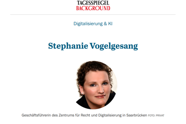 Screenshot der Überschrift Tagesspiegel Background ""Digitalisierung & KI" - Stephanie Vogelgesang
